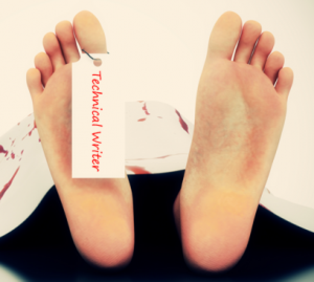 Feet with a label reading “technical writer”.