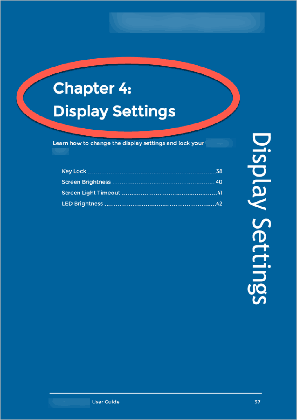 A chapter page for a Flare document. The chapter heading is Chapter 4: Display Settings and it is highlighted by a callout ring.