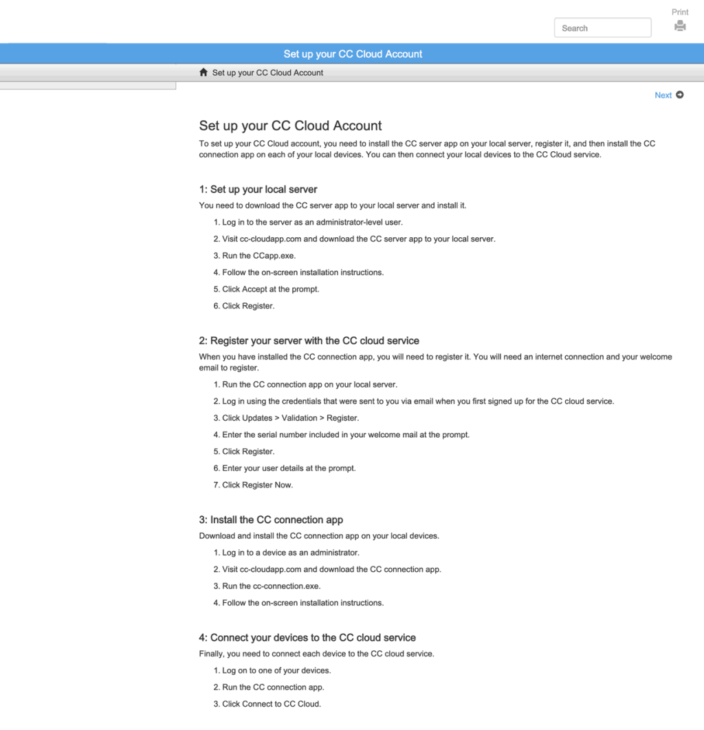 A Paligo HTML5 help page with no accordions in place. Each subsection shows the text in that subsection so the page looks very full and busy.
